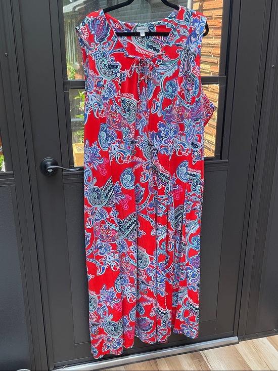 Avenue Dresses & Skirts - Avenue Red Paisley Maxi Dress with Blue and White Accents